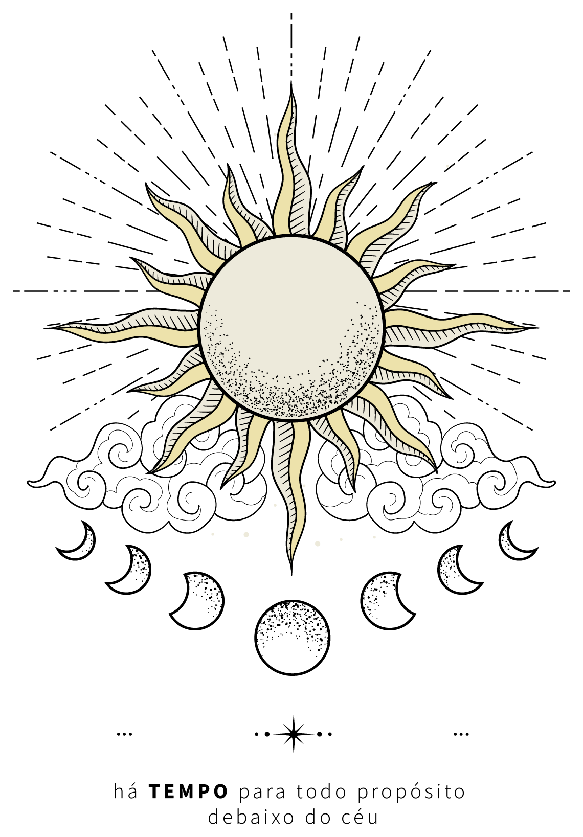 Ilustração simbolizando as fases do tempo — sol, lua e céu — símbolo da obra Há Tempo.